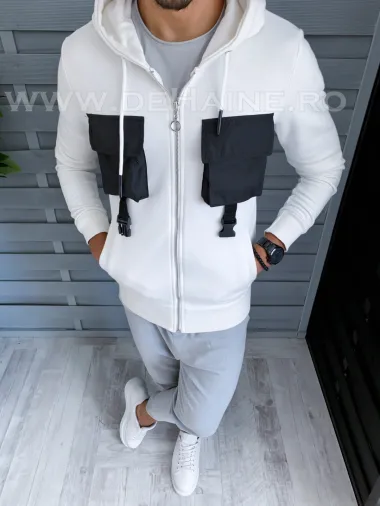 Hanorac barbati alb slim fit A8431 D4-5.4